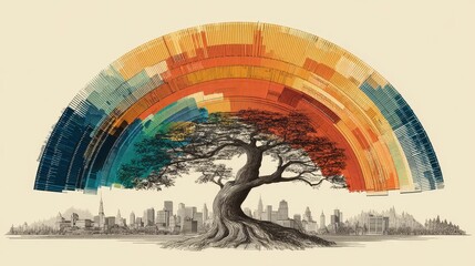 Fototapeta premium Business color chart shaped like a tree, [organic data visualization], [concept of growth and sustainability in business]