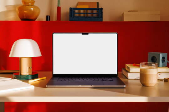 Home Office Laptop Mockup for Business Workspace with coffee