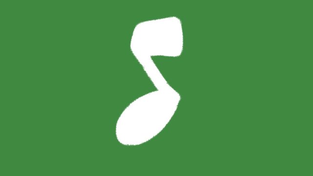 White music note cartoon graphic with chalk outline musical eighth note icon isolated on green screen background for song production and melody element concept.