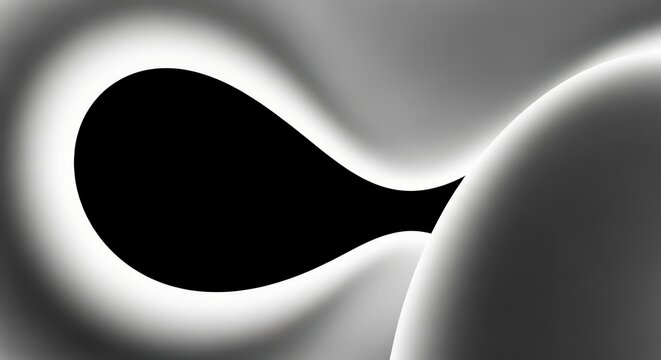 Abstract black teardrop form on smooth grayscale gradient background