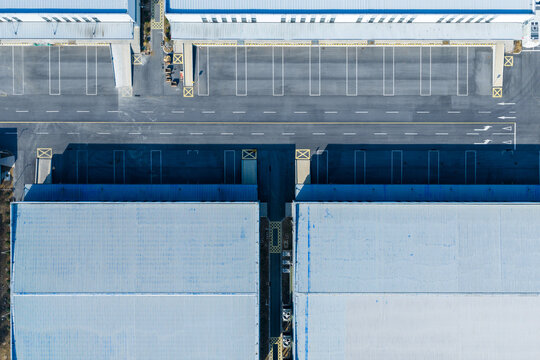 Aerial view of warehouse roofs