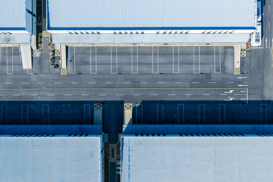 Aerial view of warehouse roofs