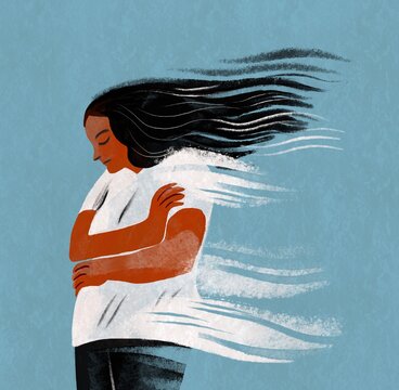 Mental Health Concept-Woman Hugging Herself