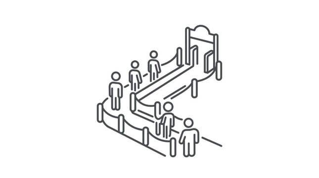 Isometric line icon of people queuing for park ride.