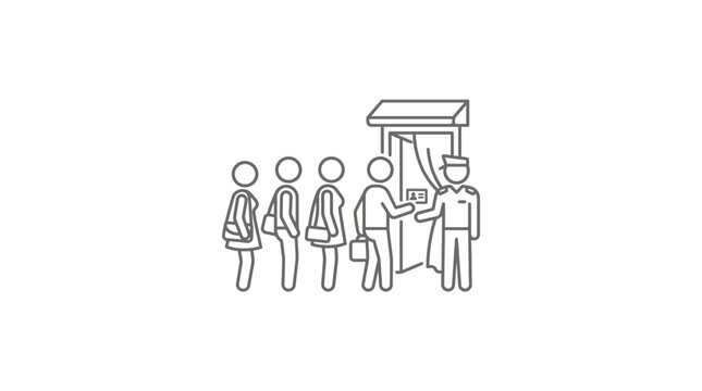 People queuing at security gate checkpoint line art.