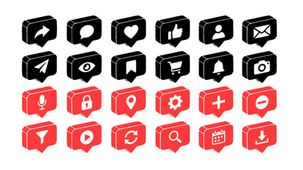 Fototapeta premium Creative vector icon set featuring chat, message, and interface elements.