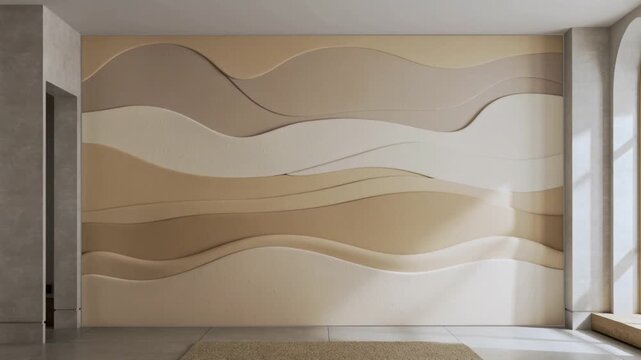 Modern interior wall with sculptural wave pattern in neutral earth tones interior wall sculptural