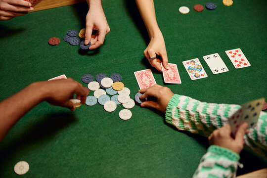 Poker table with chips and open cards