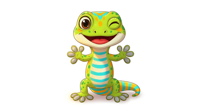 Cute green gecko cartoon with a cheerful wink and friendly smile. Perfect for mascots, kids education, stickers, storybooks, and creative design projects.
