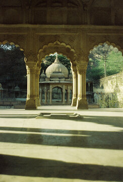 Film Photo of Ornate Sandstone Arches and Dome, Rajasthan India
