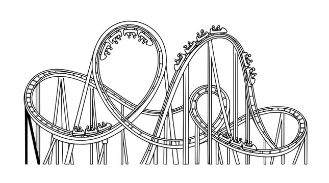 Roller Coaster Track Line Art Illustration with Loops and Curves