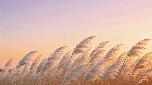 Field of tall feathery grasses at sunset
