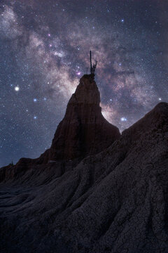 Milky way shining over tatacoa desert landscape