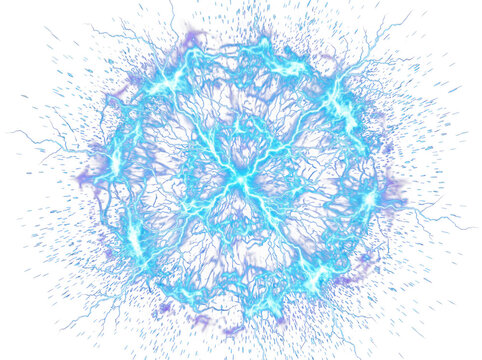 Ultra Detailed Blue Electric Energy Explosion Burst with Lightning Arcs, Plasma Shockwave, Glowing Power Core, Futuristic Energy Blast Isolated on Transparent Background