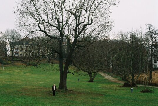 Solitary woman in Winter Park on 35mm Film