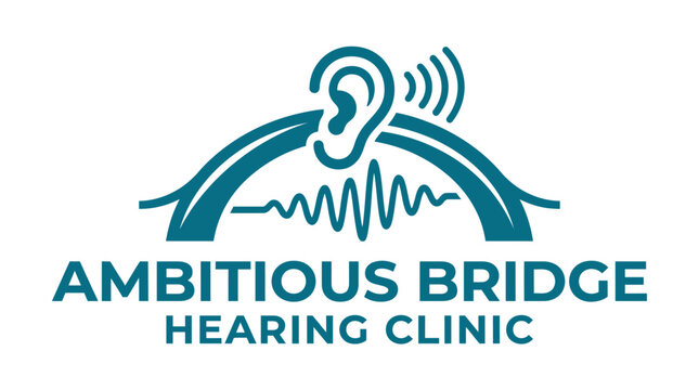 Modern vector logo for a hearing clinic featuring an ear and sound waves