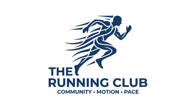 Dynamic runner logo with "The Running Club" text and abstract motion lines