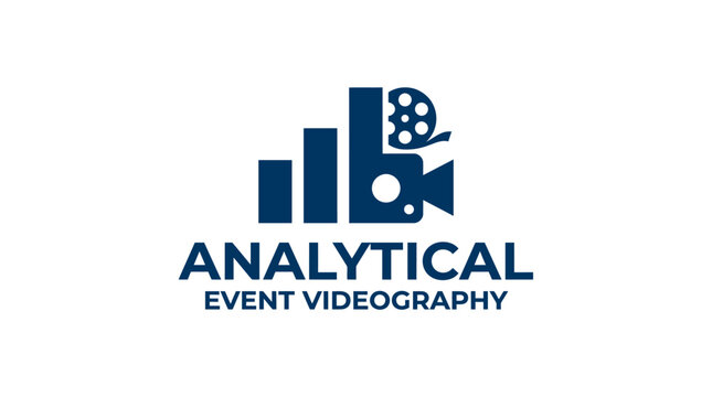 Business analytics concept logo for event videography with camera and film reel