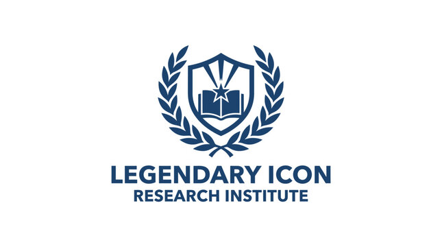 Vector emblem logo for research institute with book and laurel wreath