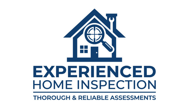 Vector logo for experienced home inspection services with house and magnifying glass icon