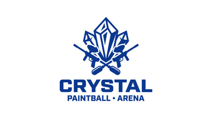 Vector logo for Crystal Paintball Arena with crossed paintball markers and crystal formation. © AR99