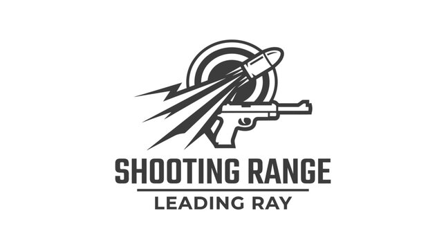 Shooting range logo with pistol and bullet graphic element