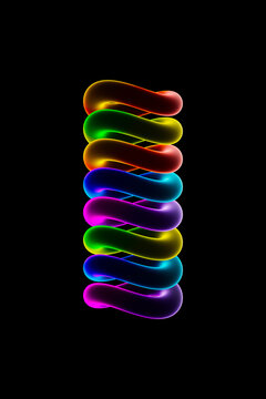 Glowing Neon Rainbow Spiral Abstract Art With Colorful 3D Light Tubes