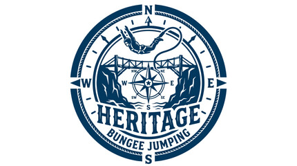 Bungee jumping logo with compass and bridge illustration © AR99