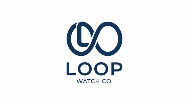Modern logo with loop infinity symbol and text for watch company