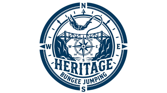 Bungee jumping logo with compass and bridge illustration