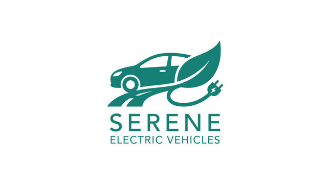 Green electric car on a road with leaf and plug symbol, vector illustration