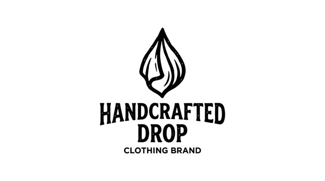 Handcrafted Drop clothing brand logo with abstract flame or leaf icon