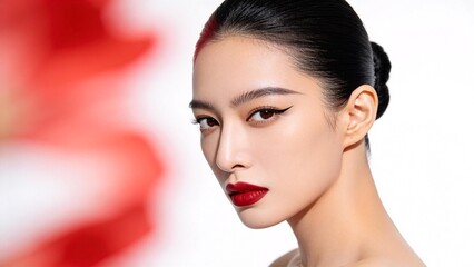 Fototapeta premium Woman with red lipstick and styled hair