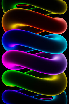 Glowing Neon Rainbow Spiral Abstract Art With Colorful 3D Light Tubes