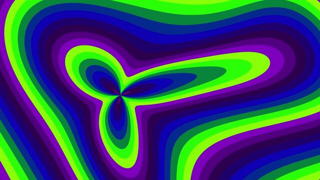 Psychedelic background animation featuring vibrant green and purple wavy shapes pulsating in a seamless loop.