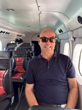 Man in a small plane nervous about flying