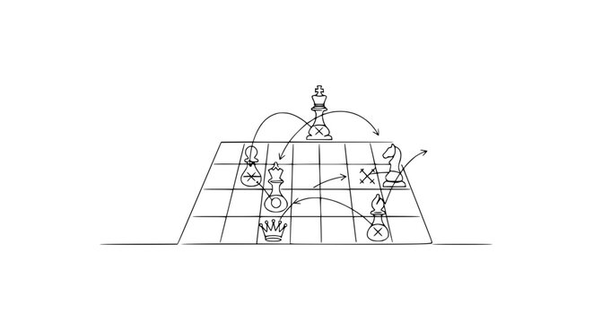 Strategic Chess Game Plan Drawing with Arrows Showing Moves and Tactics