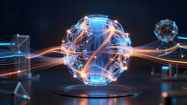 Futuristic Digital Infrastructure Sphere with Fiber Optic Connections