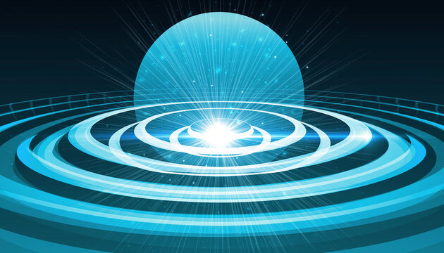Dynamic Energy Shield Absorption Ripple with Cartoon Motion Graphics Effects in Neon Blue Glowing Wave Pattern on Dark Background for Sci-Fi Techno...