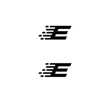 Two identical black letter e with motion lines indicating speed and movement keywords: letter, e