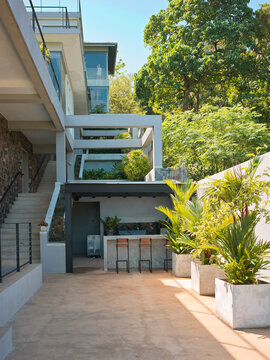 Modern Outdoor Lounge Area With Plants at Boutique Luxury Resort