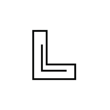 Minimalist black outline of geometric letter l on white background, keywords: l, letter