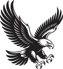 Obraz premium Flying Eagle with Spread Wings Black and White Vector Illustration