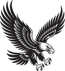 Fototapeta premium Flying Eagle with Spread Wings Black and White Vector Illustration