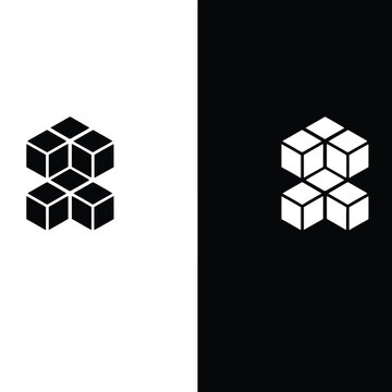 Black and white optical illusion of stacked cubes forming a hexagonal shape keywords: abstract
