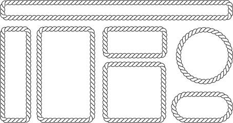 Diverse collection of thin rope outline frames with rounded corners in various rectangular and oval shapes © Design_a2z
