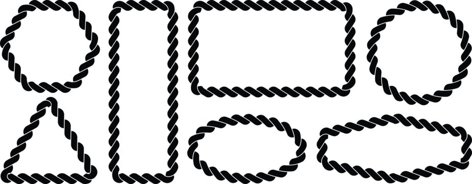 Diverse black twisted rope frames in a collection of shapes including triangles ovals and rectangles