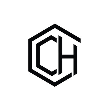 Black hexagonal ch monogram with outline on white background