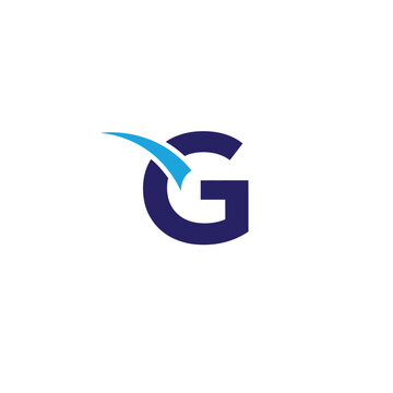 Dark blue letter g with a swooping blue arrow accent keywords: g, letter, symbol, darkblue, blue