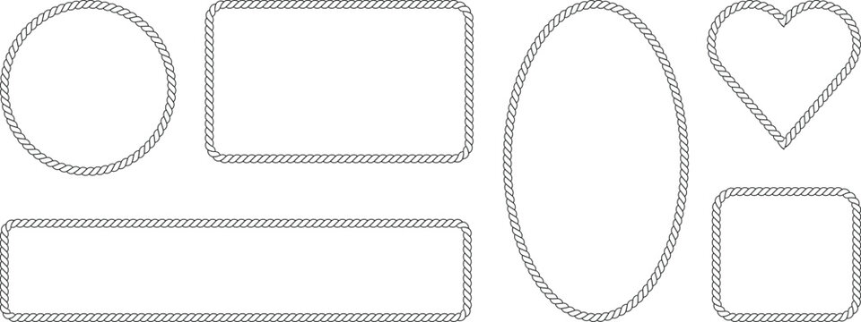 Various white outline rope frames including circles rectangles ovals and a heart shape